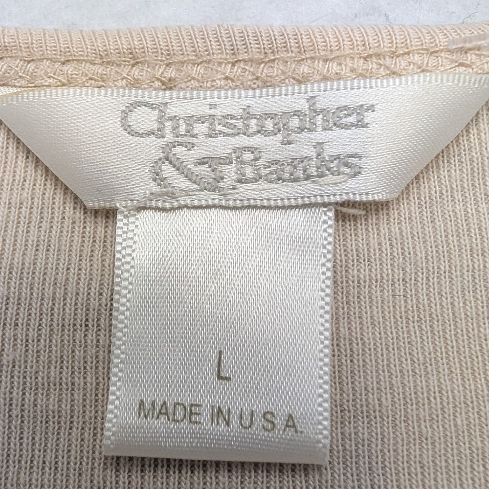 Vintage Christopher & Banks Floral Script Top Women L Beige 3/4 Sleeve Studded - Picture 6 of 9